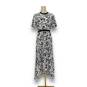 maje Black White Women's Rosyla Abstract Print Pleated Midi Dress, Size 40 (L)